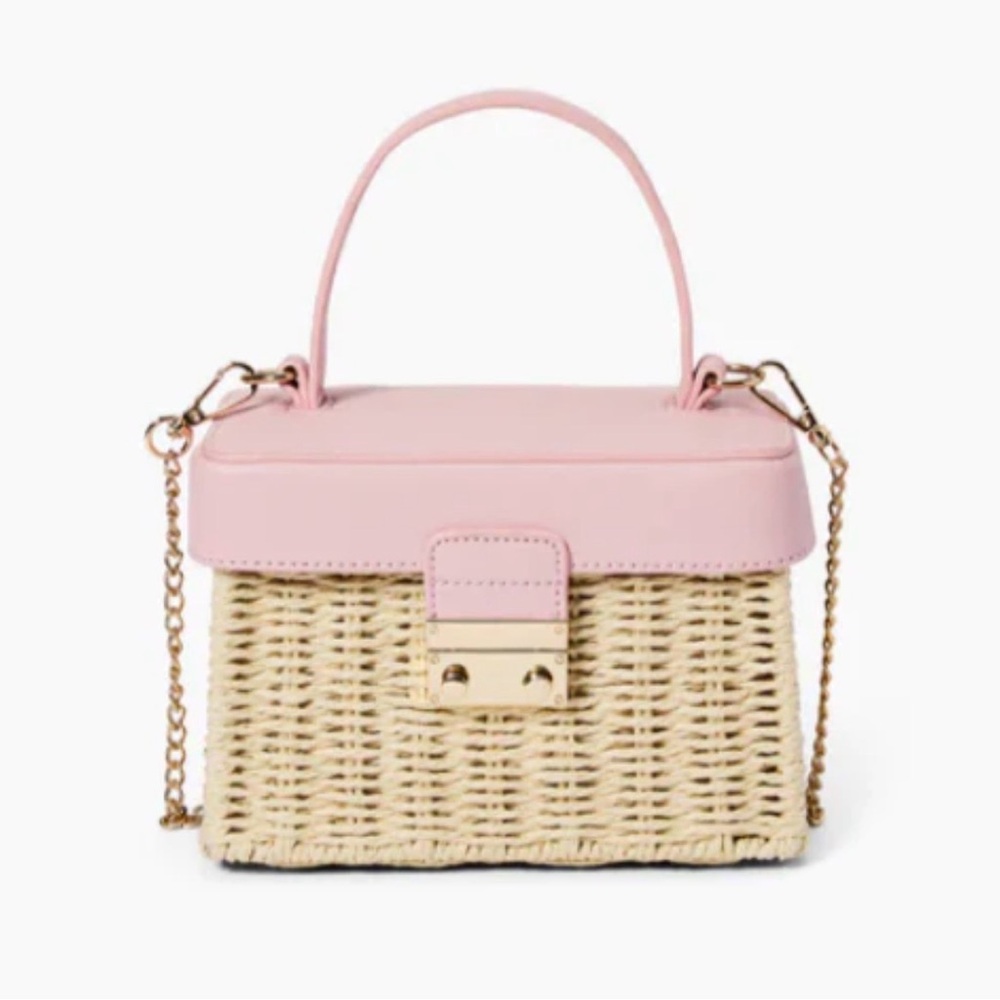 Pink Woven Top-Handle Crossbody Bag
